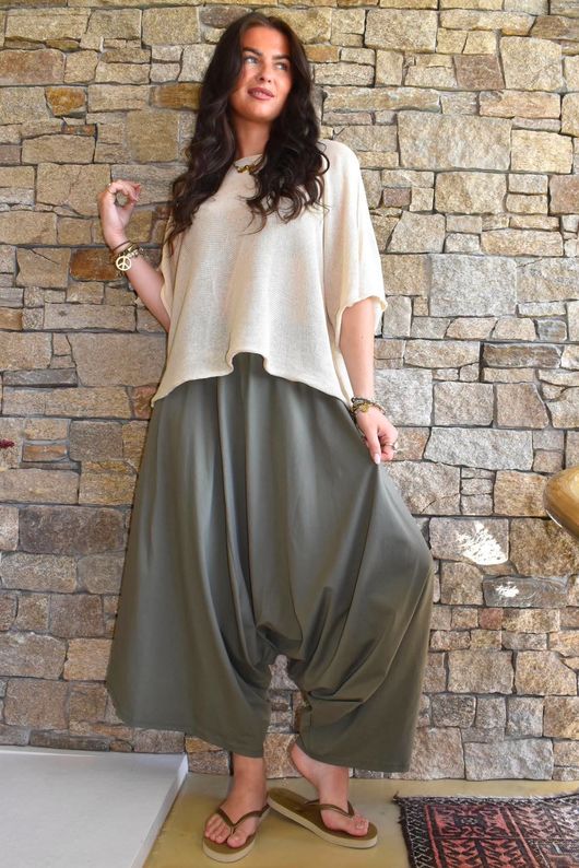 Oscar Asymmetric Hareem Skirt Pant Khaki
